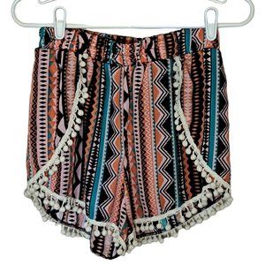 Shosha Shorts Womens Junior Size L Tribal Southwestern Turquoise Coral Pink READ